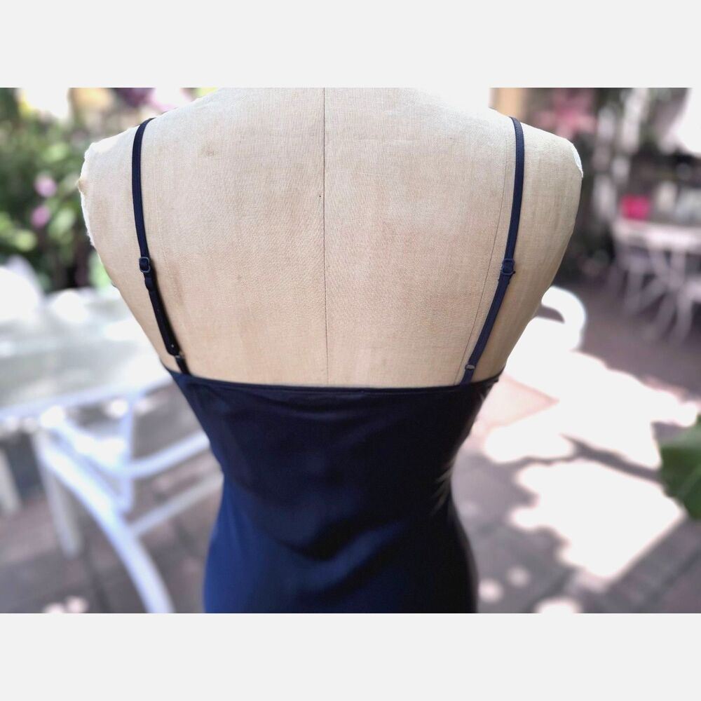 Quince 100% Washable Silk Satin Royal Navy Draped Slip Midi Dress SZ S Bias Cut - Picture 12 of 13